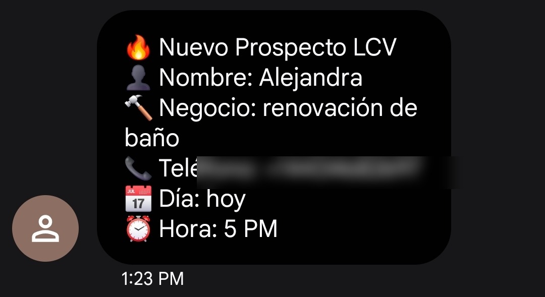 SMS de lead capturado